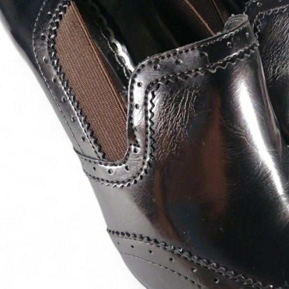 Anthropologie Ruby & Bloom Wingtip Brogue Oxford Heeled Glossy Loafer 7.5 - Picture 3 of 8